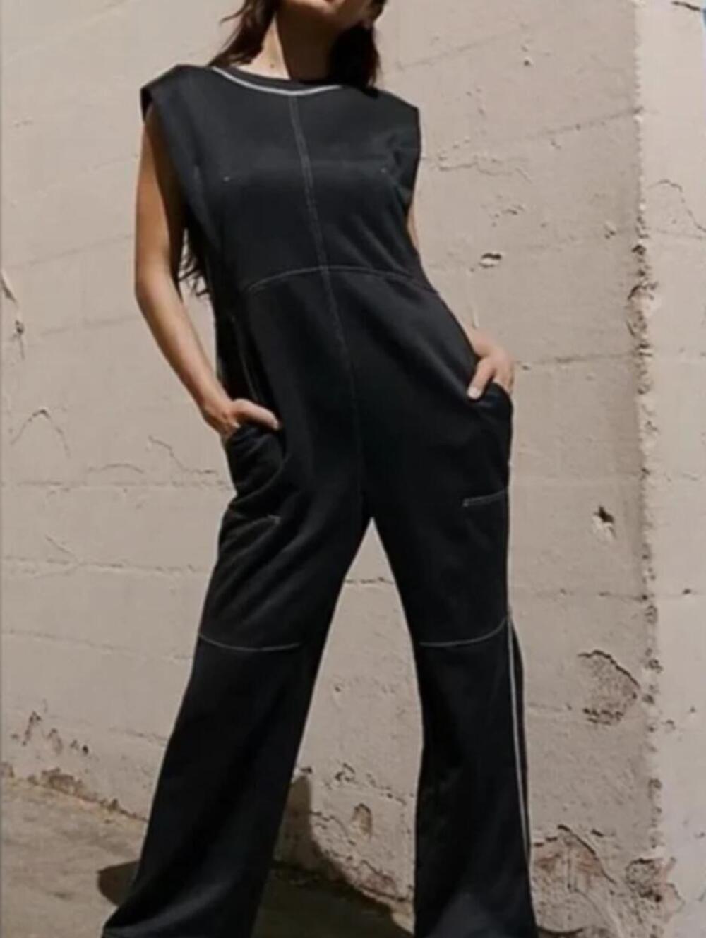 Free People Movement Switch Up Jumpsuit Women's Medium Black Wide Leg